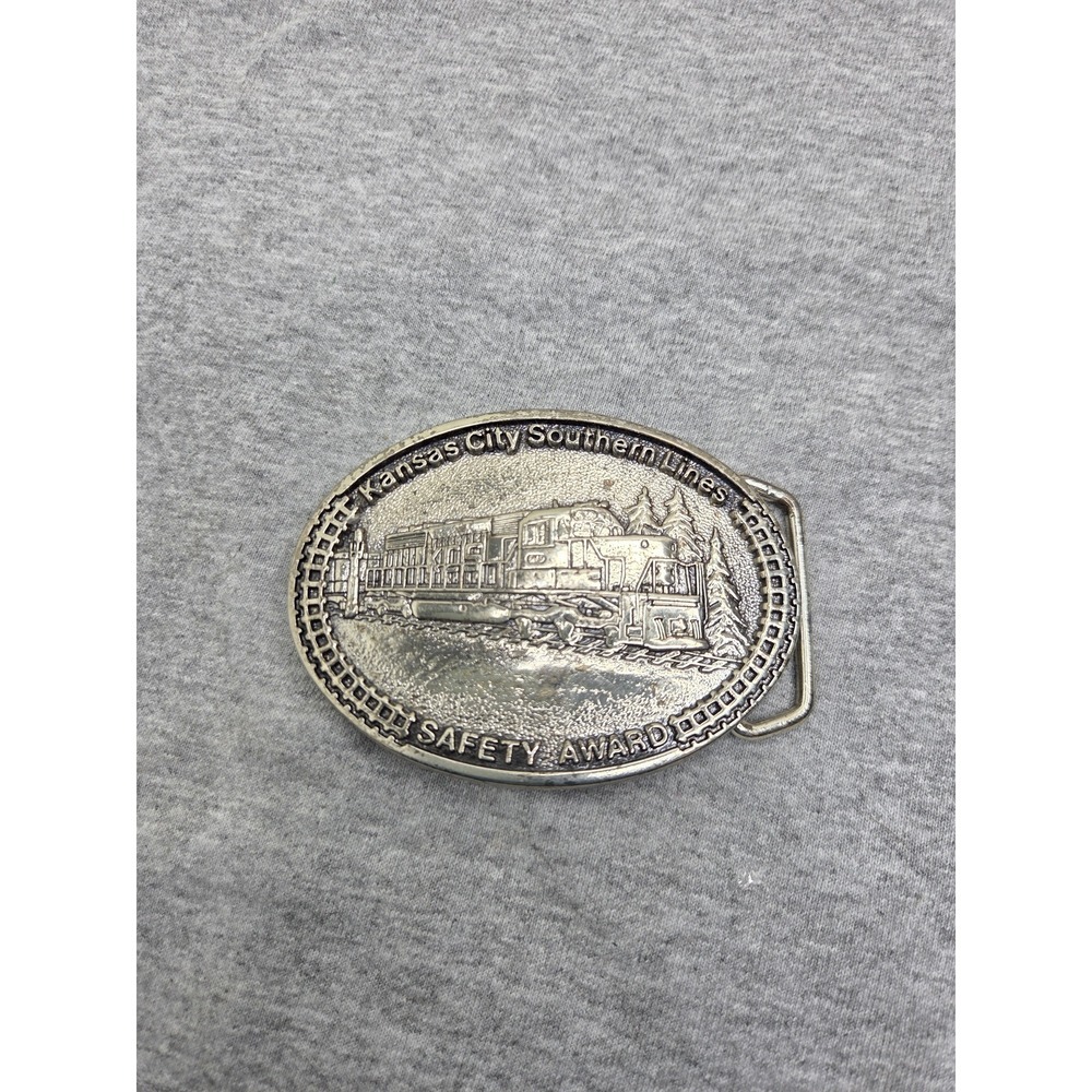 Vintage 1983 Kansas City Southern Lines Train Safety Award Brass Belt Buckle